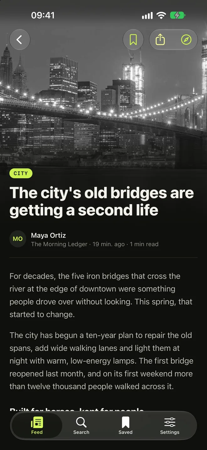 An article in dark mode